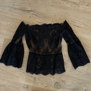 Marchesa Black Lace Off-Shoulder Blouse